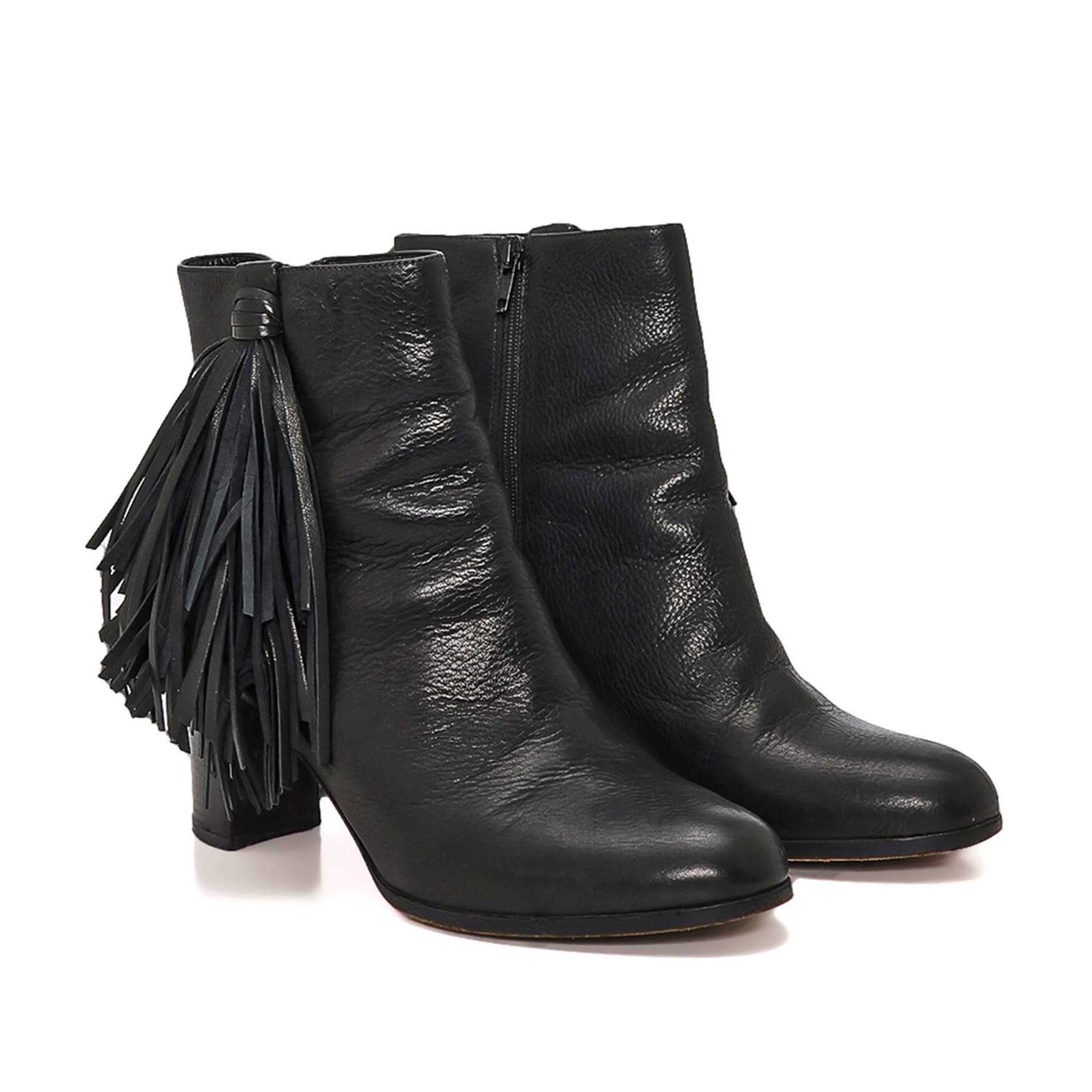 Christian Louboutin - Black Leather Fringee Ankle Bootie